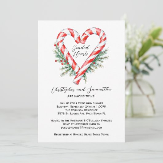 キャンディモダンーケーンクリスマスツインズベビーシャワー 招待状 (スタンド正面)