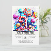 キャンディモダン編集可能誕生日 招待状 (スタンド正面)