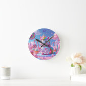 キャンディユニコーンの壁時計 – 編集可能な名前 ラウンド壁時計 (ホーム)