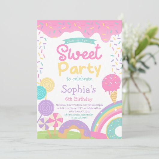 キャンディランドとアイスクリーム完全にカスタマイズ可能 招待状 (スタンド正面)
