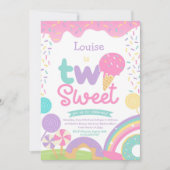 キャンディランドとアイスクリーム、2つの甘い2番目の誕生日 招待状 (正面)