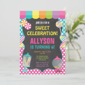 キャンディランドのレインボー誕生日パーティーガール 招待状 (スタンド正面)