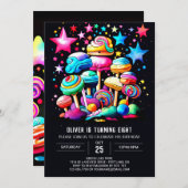 キャンディランドの楽しい誕生日（飾り付け可能） 招待状 (正面/裏面)