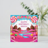 キャンディランドの風景 誕生日お祝いシーン 🍭 カード (スタンド正面)