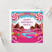 キャンディランドの風景 誕生日お祝いシーン 🍭 カード (正面/裏面インサイチュ)