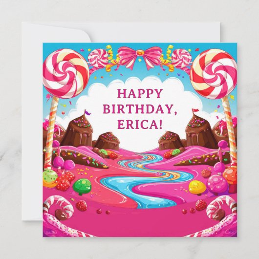 キャンディランドの風景 誕生日お祝いシーン 🍭 カード (正面)