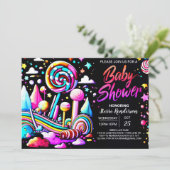 キャンディランドウィムシー編集可能ベビーシャワー 招待状 (スタンド正面)