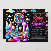 キャンディランドウィムシー編集可能ベビーシャワー 招待状 (正面/裏面)