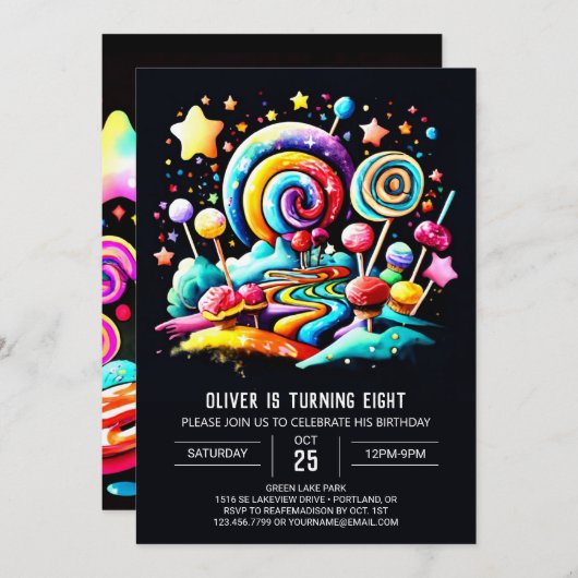 キャンディランドウィムシー誕生日 招待状 (正面/裏面)