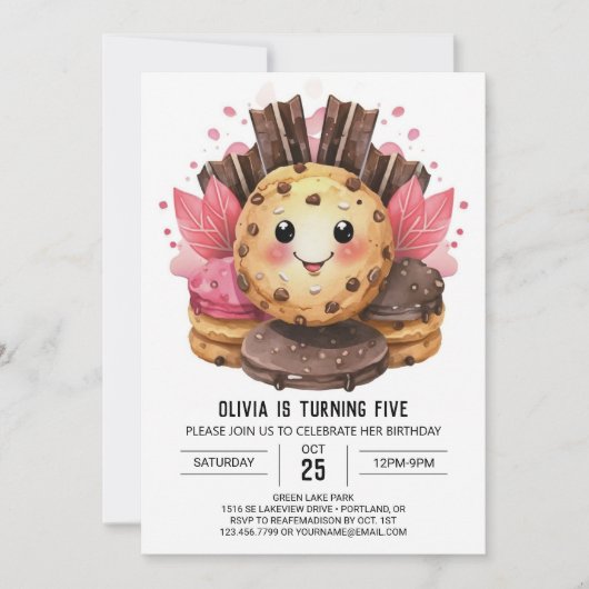 キャンディランドウォーターカラーシックCookie誕生日 招待状 (正面)
