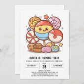 キャンディランドオンライン棒つきキャンデー誕生日 招待状 (正面/裏面)