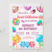 キャンディランドガール誕生日スイートお祝いレインボー 招待状 (正面)