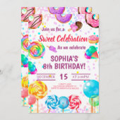 キャンディランドガール誕生日スイートお祝いレインボー 招待状 (正面/裏面)