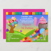 キャンディランドキャンディランドスウィートカップケーキ招待状 招待状 (正面/裏面)