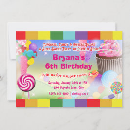 キャンディランドスイーツカップケーキ誕生日パーティーの招待 招待状