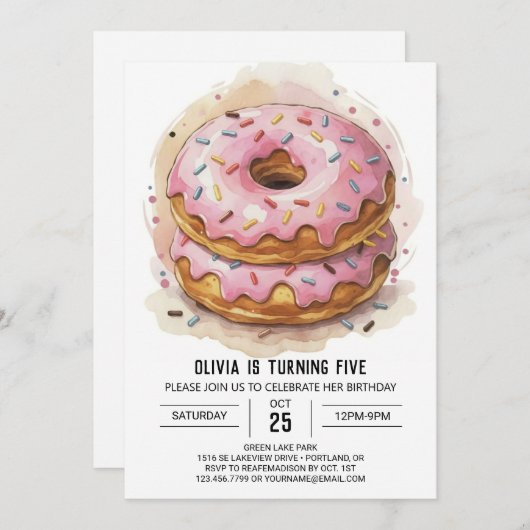キャンディランドスイーツドーナツ誕生日 招待状 (正面/裏面)