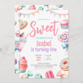 キャンディランドスイーツ誕生日 招待状 (正面/裏面)