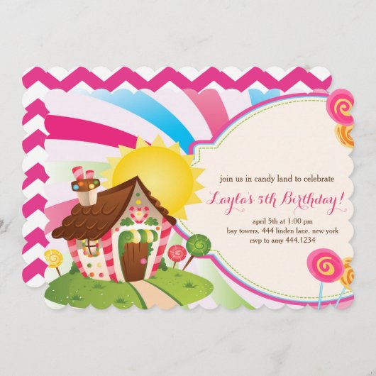 キャンディランドスイートショップ誕生日招待状 招待状 (正面/裏面)