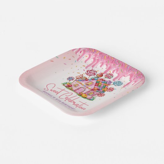 キャンディランドスウィートお祝いバースデーパーティー ペーパープレート (傾斜あり)