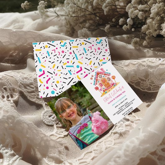 キャンディランドスウィートお祝い子供の誕生日写真 招待状