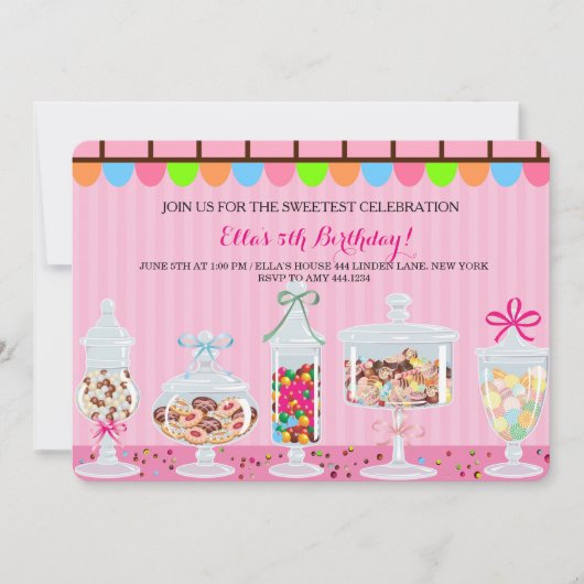 キャンディランドスウィートショッパー誕生日招待状 招待状 (正面)