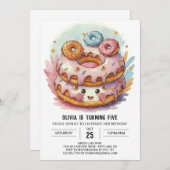 キャンディランドスプリンクルードナツ誕生日 招待状 (正面/裏面)