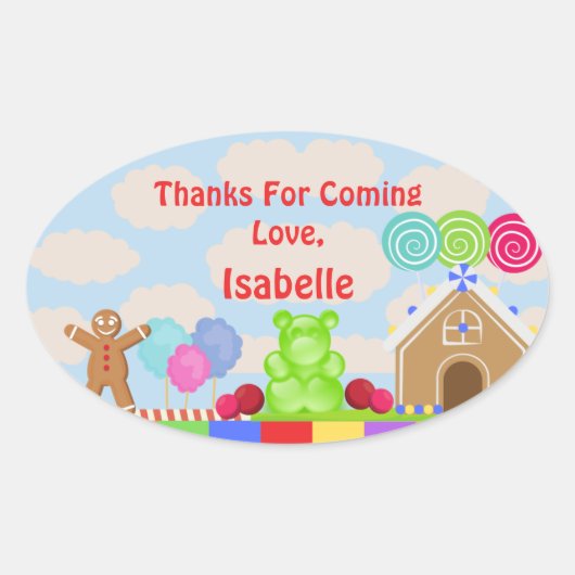 キャンディランドパーティーサンキューステッカー 楕円形シール (正面)
