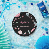 キャンディランドパーティーデコールブラックとピンク ペーパープレート (パーティー)