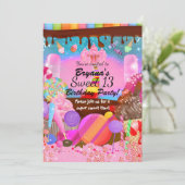 キャンディランドパーティーファンタジーキャンディカップケーキフライヤー 招待状 (スタンド正面)