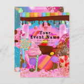 キャンディランドパーティーファンタジー誕生日フライヤー招待状 インビテーションポストカード (正面/裏面)