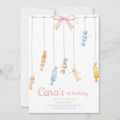 キャンディランドピンクの最初の誕生日パーティーの招待状 招待状 (正面)