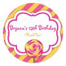 キャンディランドピンク&イエロー棒つきキャンデーパーティーシール