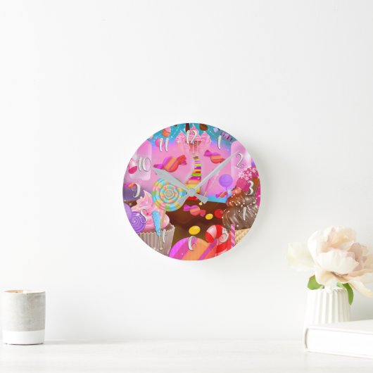 キャンディランドファンタジースイーツブティックスタイルカスタム ラウンド壁時計 (ホーム)