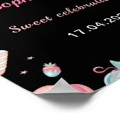 キャンディランド誕生日ウェルカムサインピンクとブラック ポスター (角)