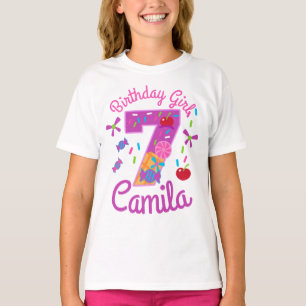 キャンディランド誕生日ガールセブン棒つきキャンデー Tシャツ