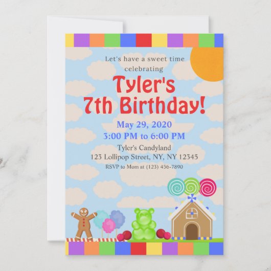 キャンディランド誕生日パーティーへの招待 招待状 (正面)