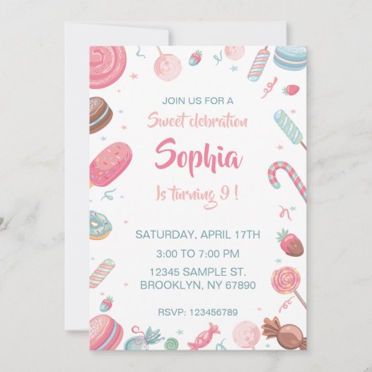 キャンディランド誕生日招待状パーティの招待状 招待状 (正面)