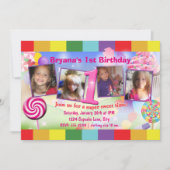 キャンディランド1st誕生日パーティー4フォト招待状 招待状 (正面)