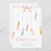 キャンディランド ピンク ファースト バースデー パーティー 招待状 (正面/裏面)