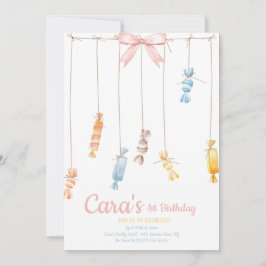 キャンディランド ピンク ファースト バースデー パーティー 招待状