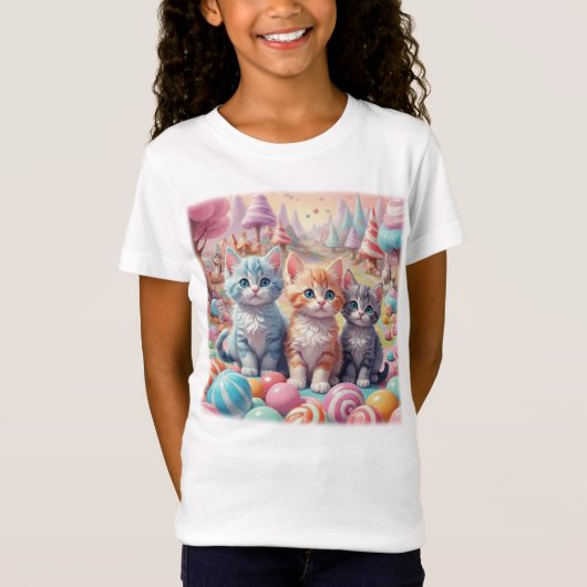 キャンディランドTシャツの子猫たち3匹 Tシャツ (正面)