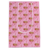 キャンディリンゴパターンピンク抱き枕 ミディアムペーパーバッグ (裏面)