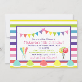 キャンディレインボーストライプバースデーパーティーの招待 招待状