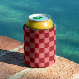 キャンディレッドとキャンディピンクのチェッカーボード 缶クーラー