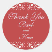 キャンディレッドの渦巻き旋回ありがとうステッカー ラウンドシール (正面)