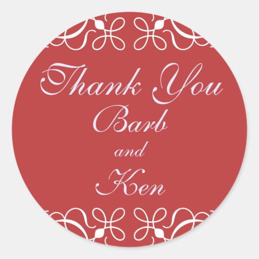 キャンディレッドの渦巻き旋回ありがとうステッカー ラウンドシール (正面)