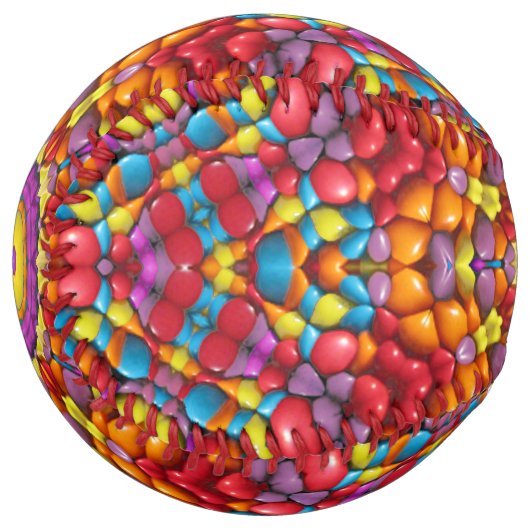 キャンディレッドイエローオレンジヴィンテージ万華鏡のように千変万化するパターン ソフトボール (正面左)