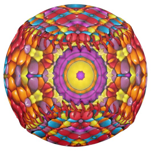 キャンディレッドイエローオレンジヴィンテージ万華鏡のように千変万化するパターン ソフトボール (正面)