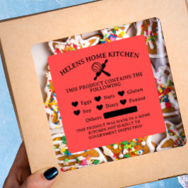 キャンディレッド食品アレルギー警告ベーカリーシール スクエアシール