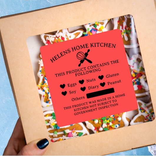 キャンディレッド食品アレルギー警告ベーカリーシール スクエアシール